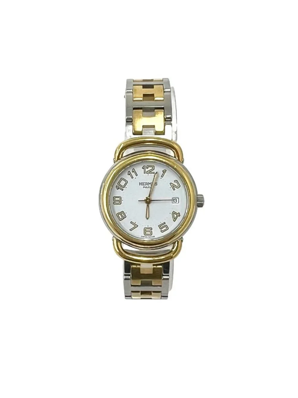 Hermes Pullman Stainless Quartz Watch Wrist Gold Silver